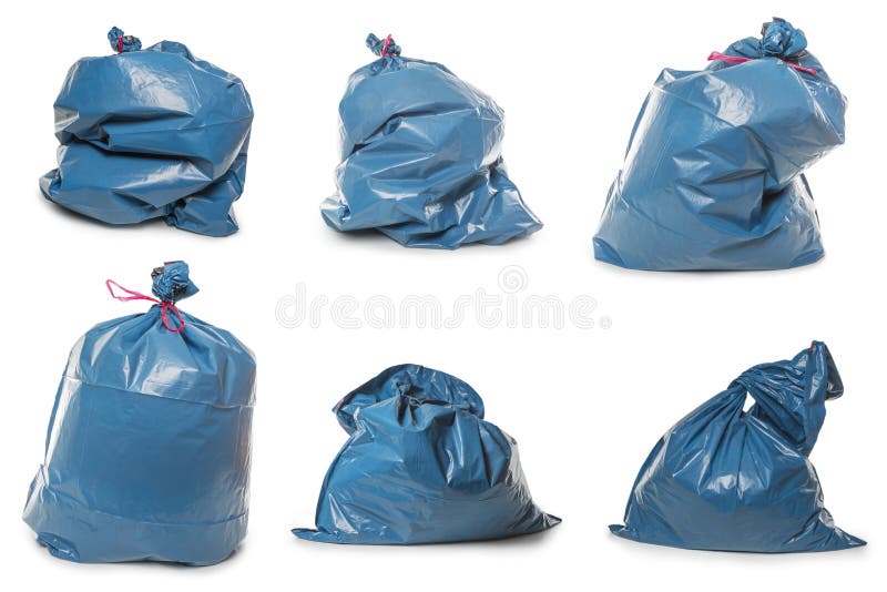 Collection of Blue Rubbish Bags on White Stock Photo Image of dump