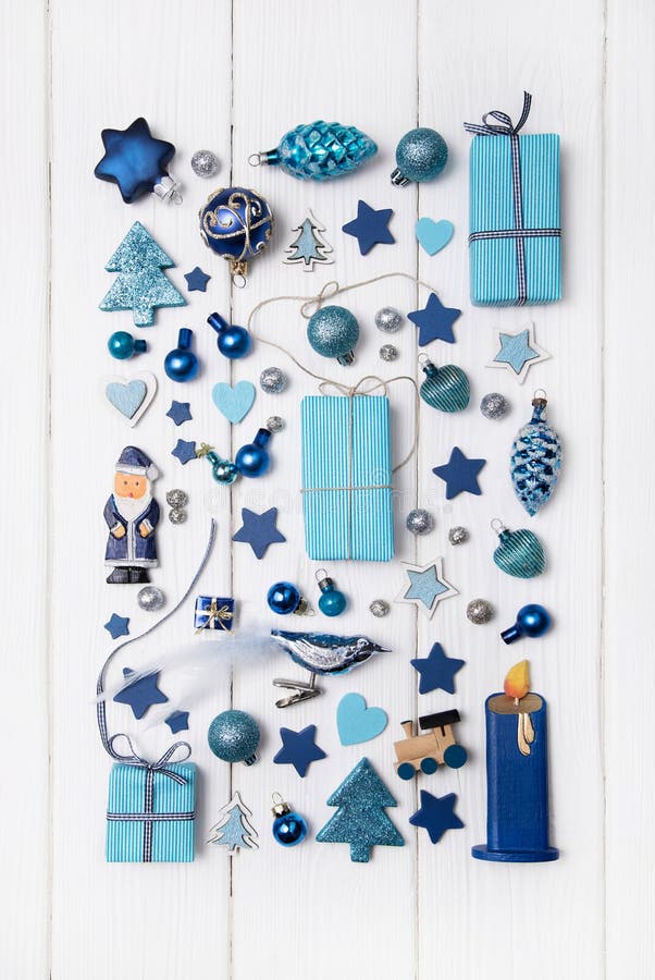 Collection of blue and turquoise miniatures with presents for ch royalty free stock images Collection of blue and turquoise miniatures with presents for ch royalty free stock images
