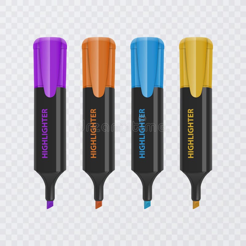 Collection of Bright and Colored Highlighters, Realistic Markers on