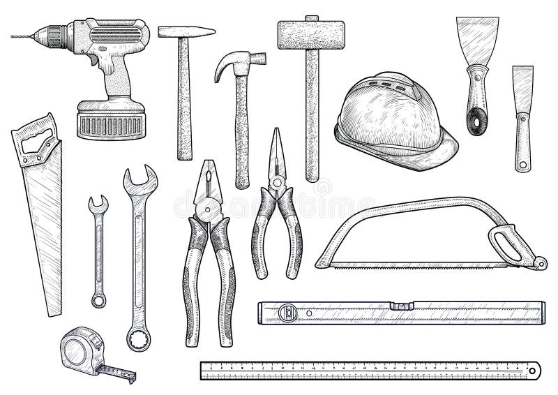 Collection, Building, Repair, Tools Illustration, Drawing, Engraving ...