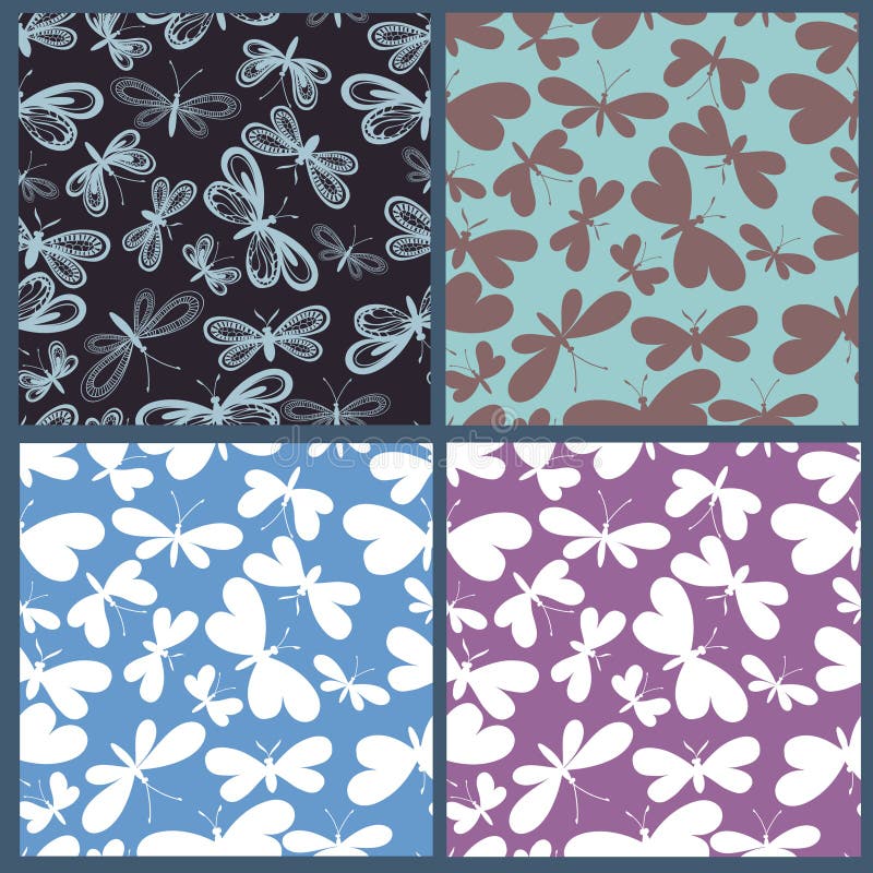 Collection of butterflies seamless patterns