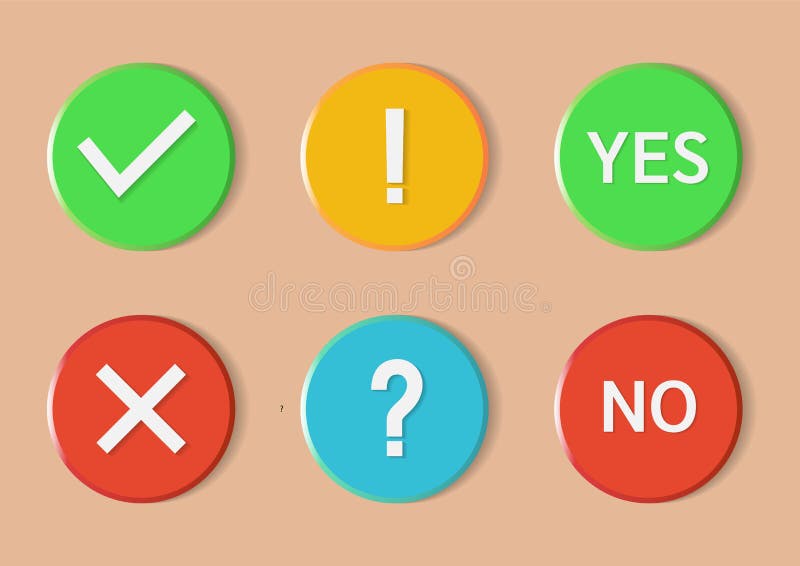 Collection buttons with sign done, question mark, error, exlamation point, yes and no
