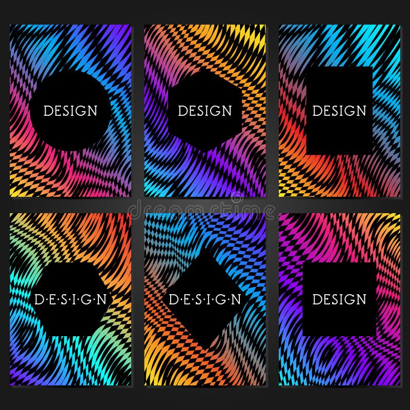 Collection of 6 card templates with glitch effect and frame for text. Layout for banners, posters, flyers, covers and invitations royalty free illustration