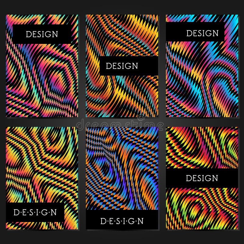 Collection of 6 card templates with glitch effect and frame for text. Layout for banners, posters, flyers, covers and invitations royalty free illustration