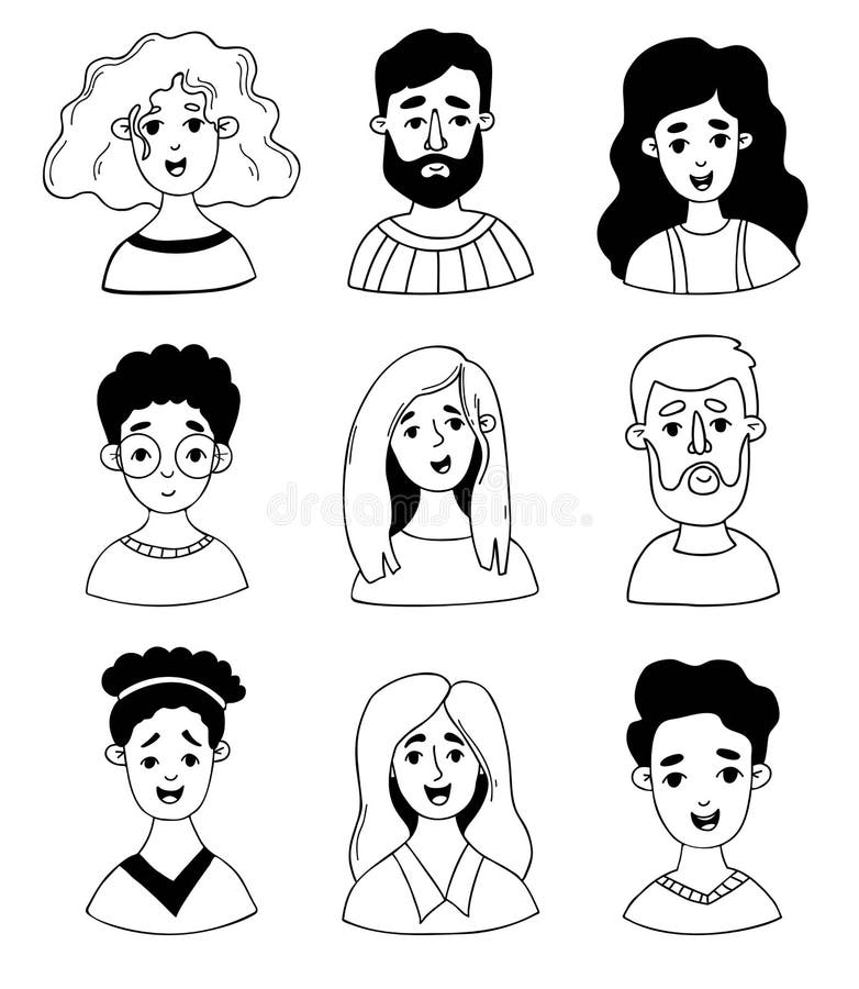 Vector Portraits of Faces of Men and Women in Profile Stock Vector ...