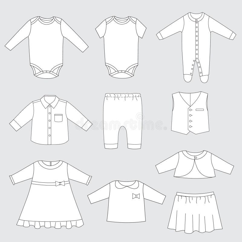 Collection of Children Clothes, Vector Illustration of Baby Sleepwear ...