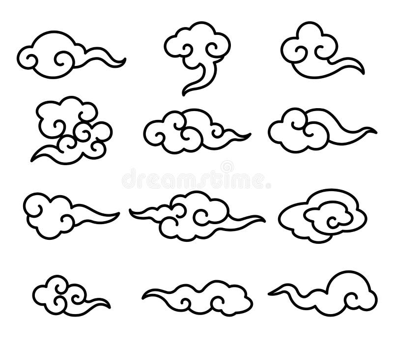 Collection of Chinese cloud pattern set. Line art style chinese cloud series. - vector line art