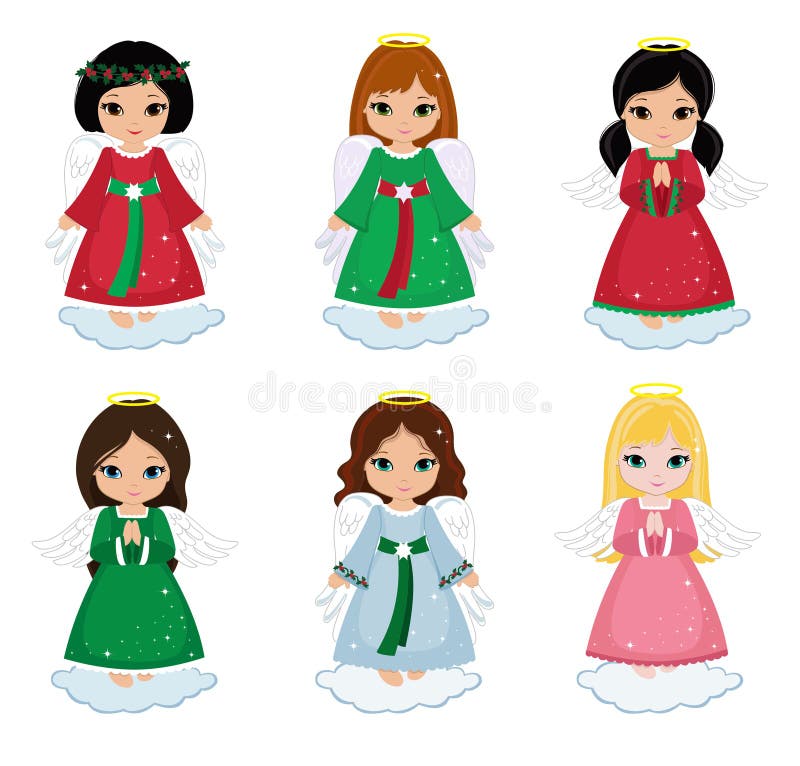 Collection of christmas angels on white background .