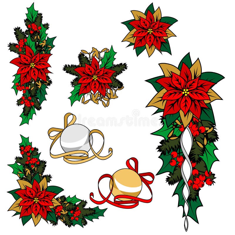 Collection of Christmas images. Christmas decoration, flower, ornaments.