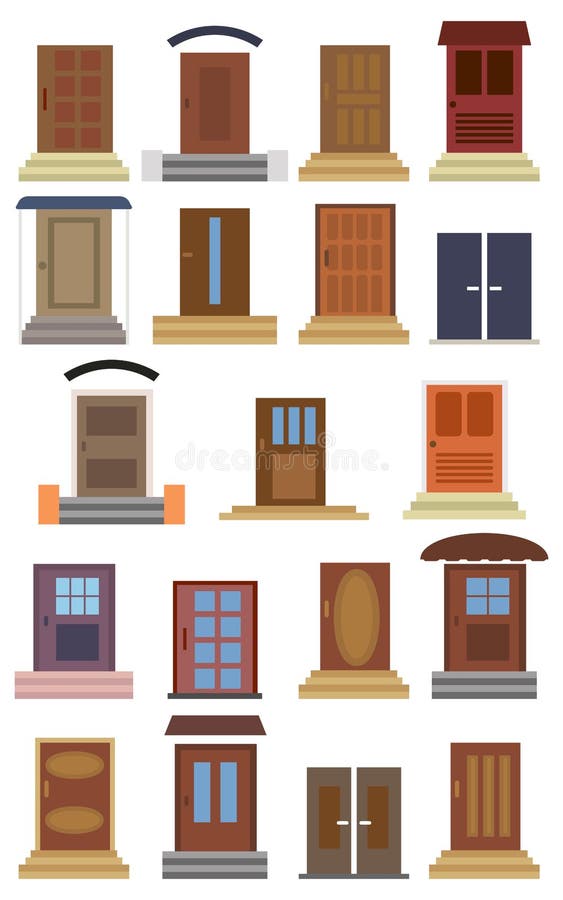 Collection of Closed Entrance Doors of Different Types Stock Vector