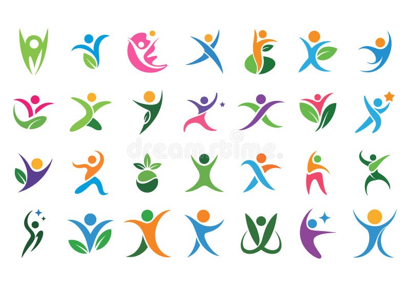 Collection of colorful abstract human figures in different poses stock illustration