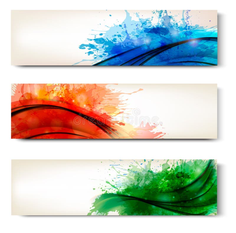 Collection of colorful abstract watercolor banners