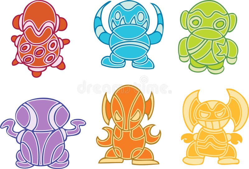 Collection of Colorful Aliens stock illustration