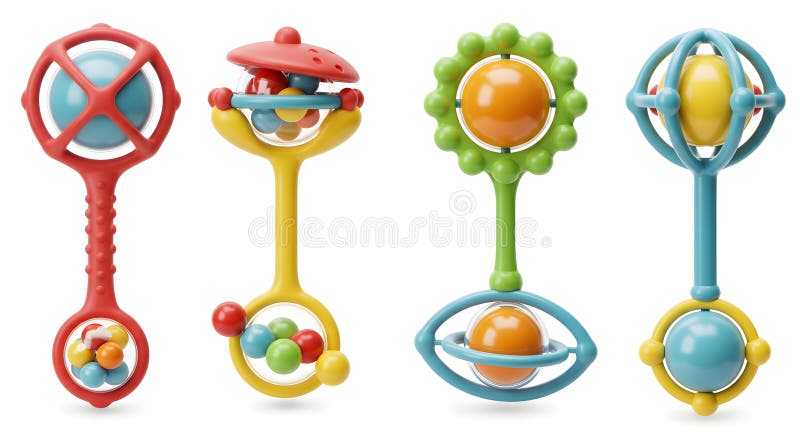 Collection of Colorful Baby Rattle Toys for Infant Development royalty free illustration