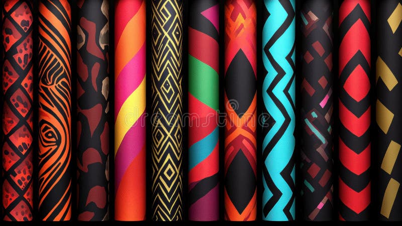 A collection of colorful fabric swatches with unique patterns. stock photos