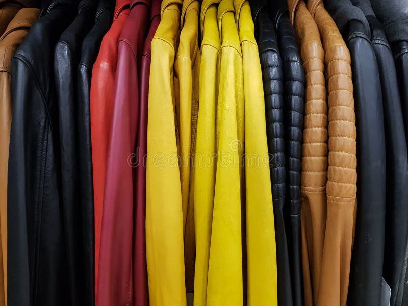 Collection of Colorful Leather Jackets in a Row Stock Photo - Image of ...