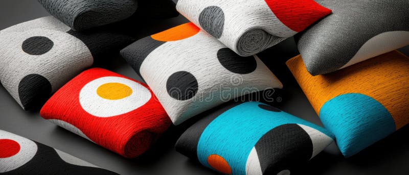 A collection of colorful throw pillows with unique patterns. royalty free stock images