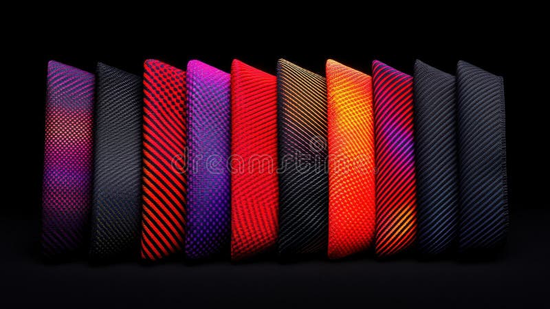 A collection of colorful ties arranged in a row. stock photos