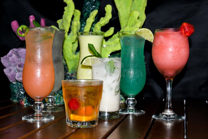 Tropical Beverage with a Coral Reef Background Stock Image Image of