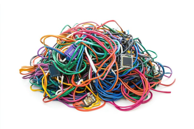A collection of colorful wires arranged neatly on a white background, suitable for use in electronics or technology stock photo