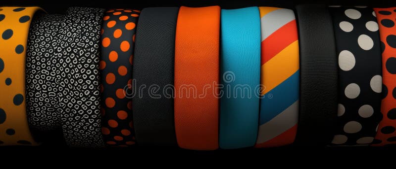 A collection of colorful wristbands. stock image