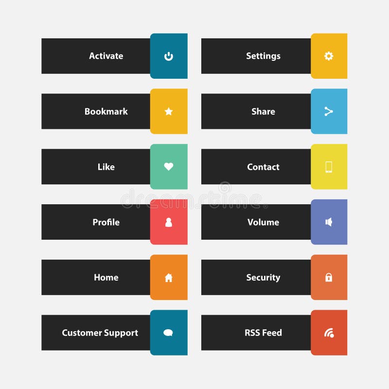 Collection colorée de bouton de conception web avec la conception plate illustration stock Collection colorée de bouton de conception web avec la conception plate illustration stock