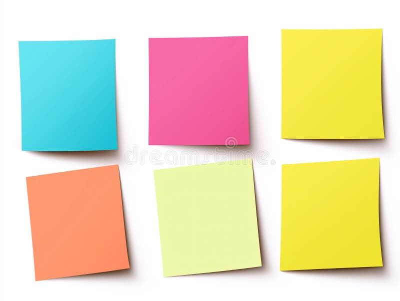 A collection of colourful sticky notes are arranged in a row royalty free illustration