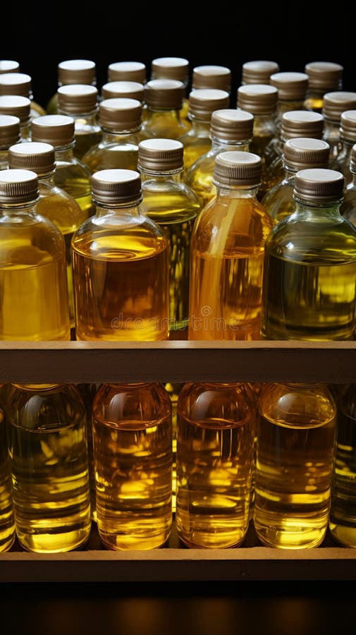 A Collection of Cooking Oil Bottles Housed in a Compact Storage Box