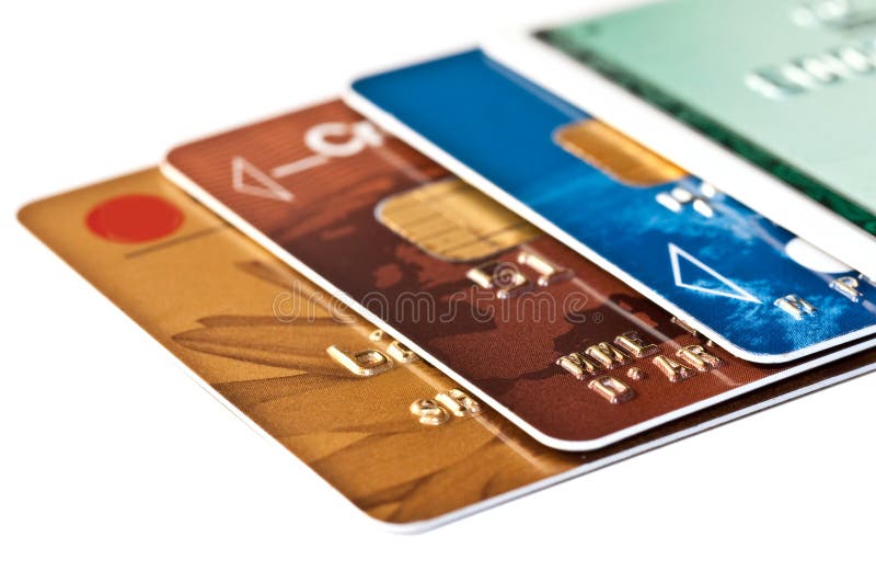 Collection of credit cards isolated on white royalty free stock images
