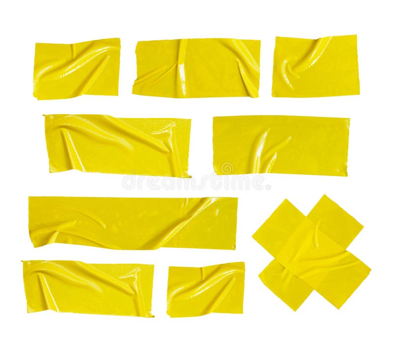 a collection of crumpled adhesive sticky plaster in yellow.