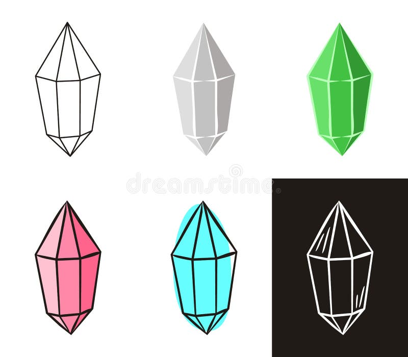 A collection of crystals in different styles stock illustration