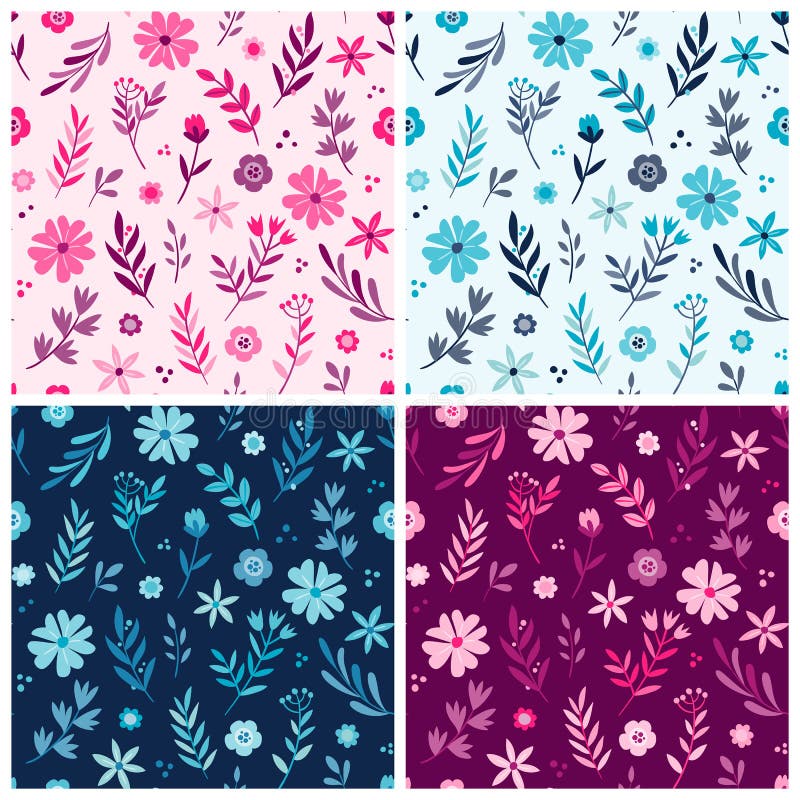 Collection of cute hand drawn floral seamless pattern. Vector il vector illustration Collection of cute hand drawn floral seamless pattern. Vector il vector illustration