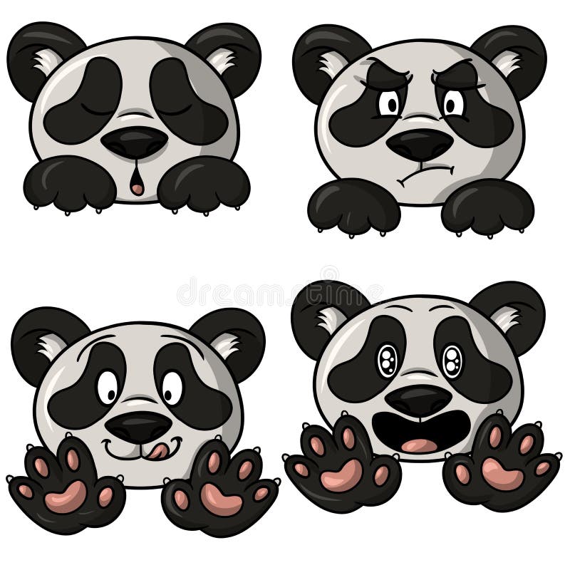 Collection of Cute Little Pandas, Cute Fluffy Pandas in Cartoon Style ...