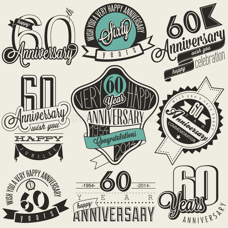 Collection d'anniversaire de style soixantième de vintage illustration stock Collection d'anniversaire de style soixantième de vintage illustration stock