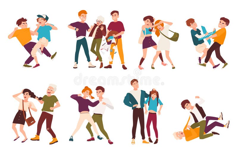 Collection d'enfants de combat Conflits entre les enfants, comportement violent parmi des adolescents illustration de vecteur Collection d'enfants de combat Conflits entre les enfants, comportement violent parmi des adolescents illustration de vecteur