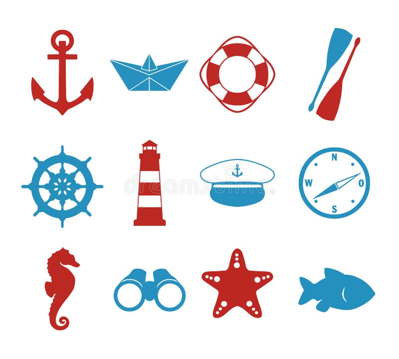 Collection d'icônes de vecteur réglée avec les silhouettes maritimes du bateau de papier, chapeau de capitaine, boussole, ancre, illustration de vecteur Collection d'icônes de vecteur réglée avec les silhouettes maritimes du bateau de papier, chapeau de capitaine, boussole, ancre, illustration de vecteur