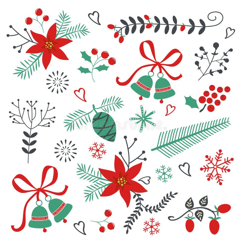 Cute Collection of beautiful Christmas and New year decorative elements. Cute Collection of beautiful Christmas and New year decorative elements