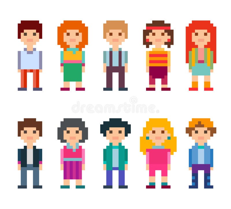 Collection de caractères mignons Style de pixel illustration de vecteur Collection de caractères mignons Style de pixel illustration de vecteur
