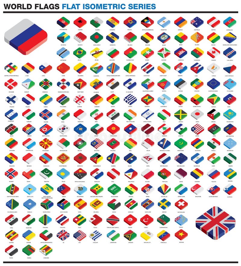 Collection de drapeaux plats isométriques du style 3d du monde illustration libre de droits Collection de drapeaux plats isométriques du style 3d du monde illustration libre de droits