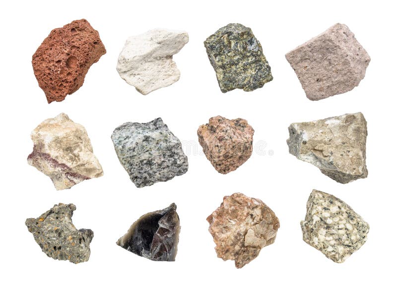 Collection de géologie de roche plutonique d'isolement sur le blanc