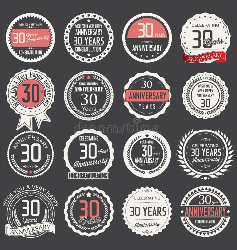 Collection de label d'anniversaire, 30 ans illustration libre de droits Collection de label d'anniversaire, 30 ans illustration libre de droits