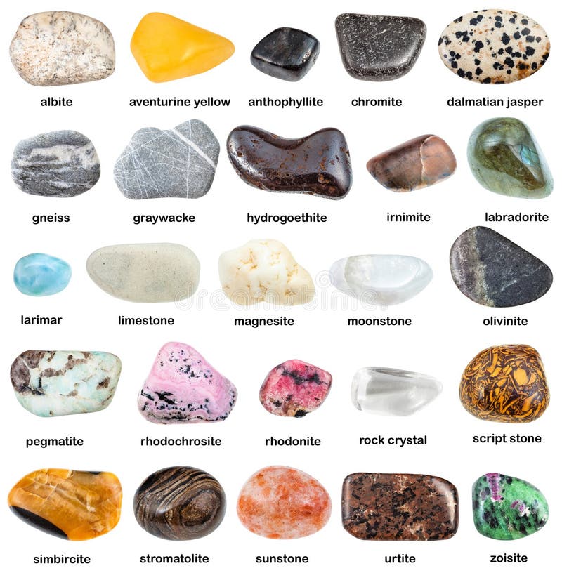 Collection de pierres gemmes minérales naturelles avec le nom