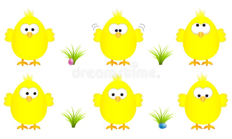 Collection de six poussins jaunes drôles de Pâques avec plusieurs expressions, illustration de vecteur illustration libre de droits Collection de six poussins jaunes drôles de Pâques avec plusieurs expressions, illustration de vecteur illustration libre de droits