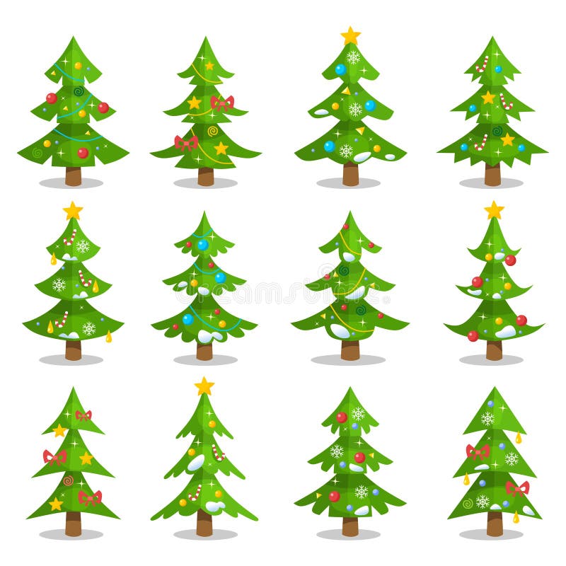 Decorated Christmas Tree in Cartoon Style Stock Vector - Illustration ...