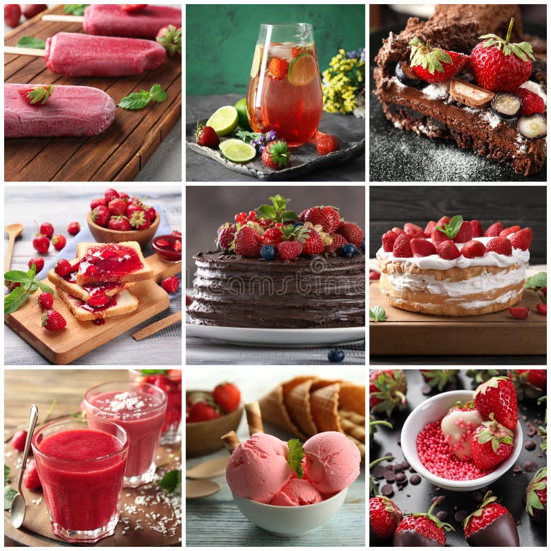 Collection of delicious strawberry desserts royalty free stock photo Collection of delicious strawberry desserts royalty free stock photo