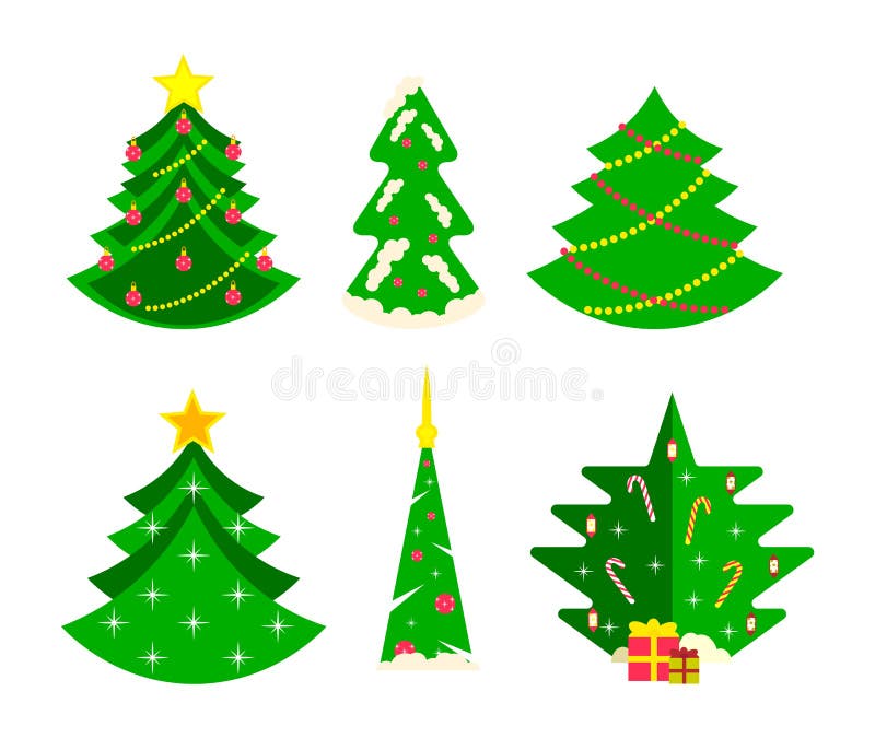 Collection of different Christmas trees, modern flat design. royalty free illustration