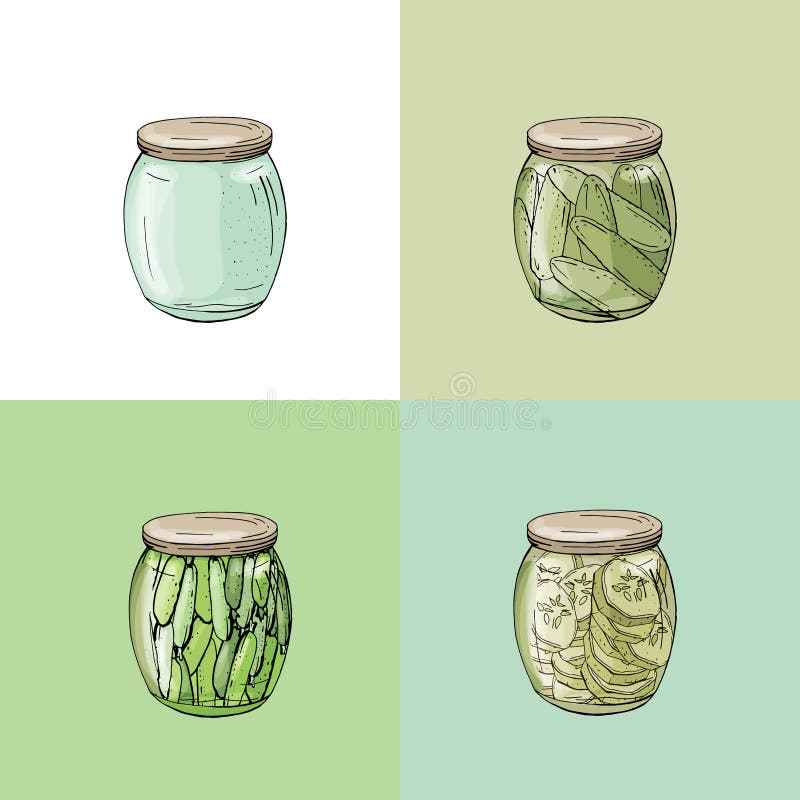 Collection with Different Glass Jars with Home Made Vegetables Stock