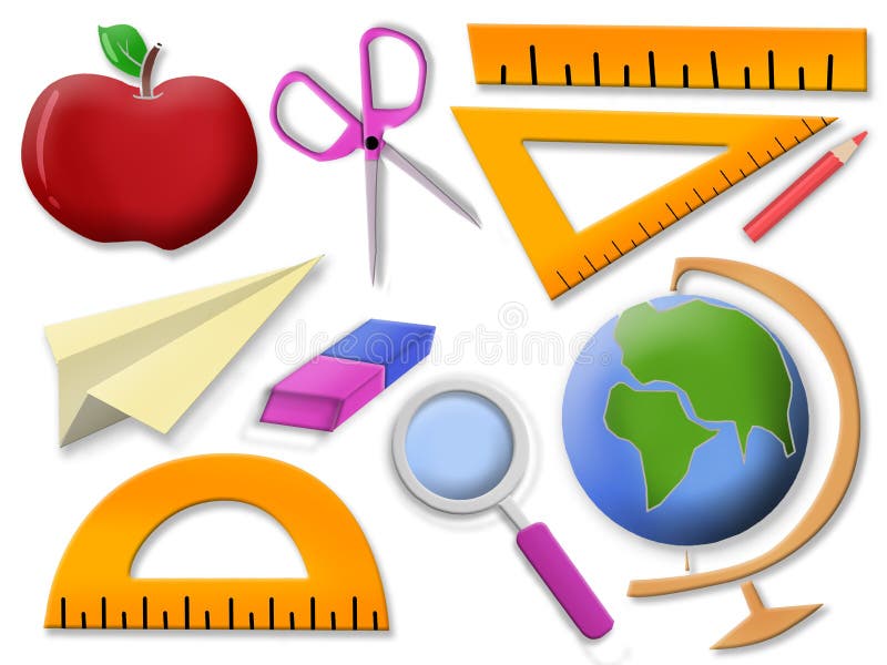 Collection of Different Teaching Supplies Isolated in a White