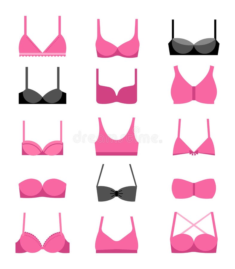 Collection of Different Types of Bras Illustrations, Icons Stock Vector -  Illustration of background, lady: 105451899