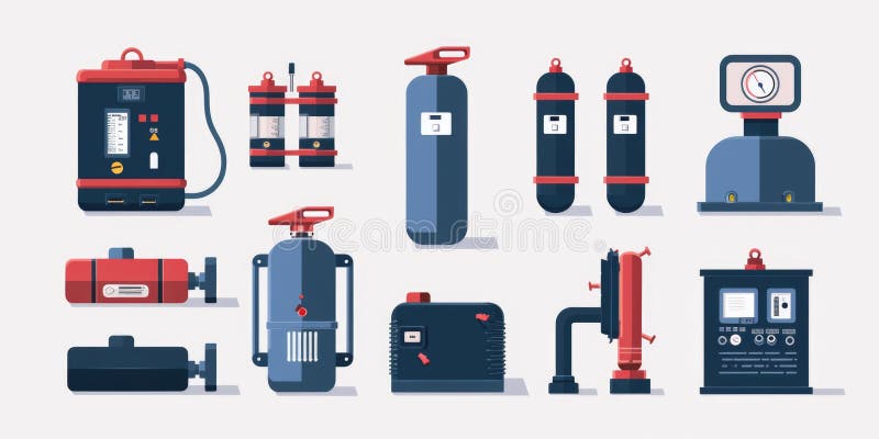 A collection of different types of fire extinguishers. Ideal for fire safety concepts royalty free stock image